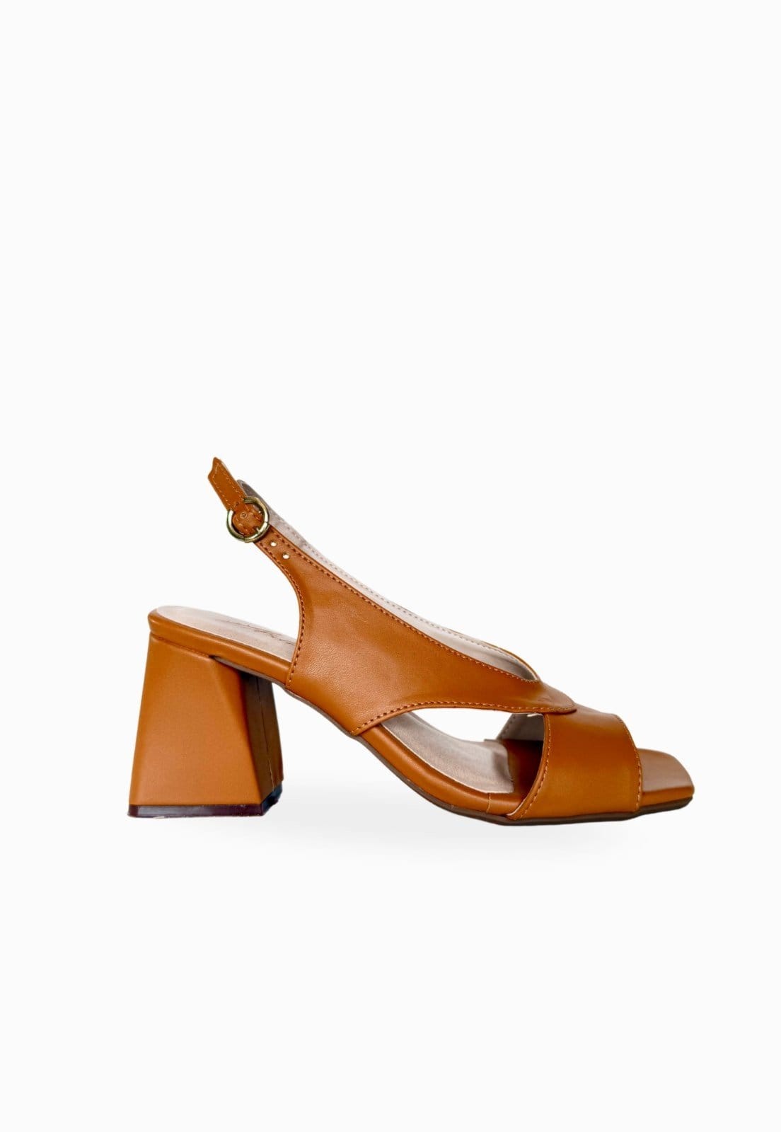 Vista 2 Sandália Salto Geométrico Feminina Atalia Shoes Napa Carvalho Slingback Tendência 2025 Atalia Shoes castanho