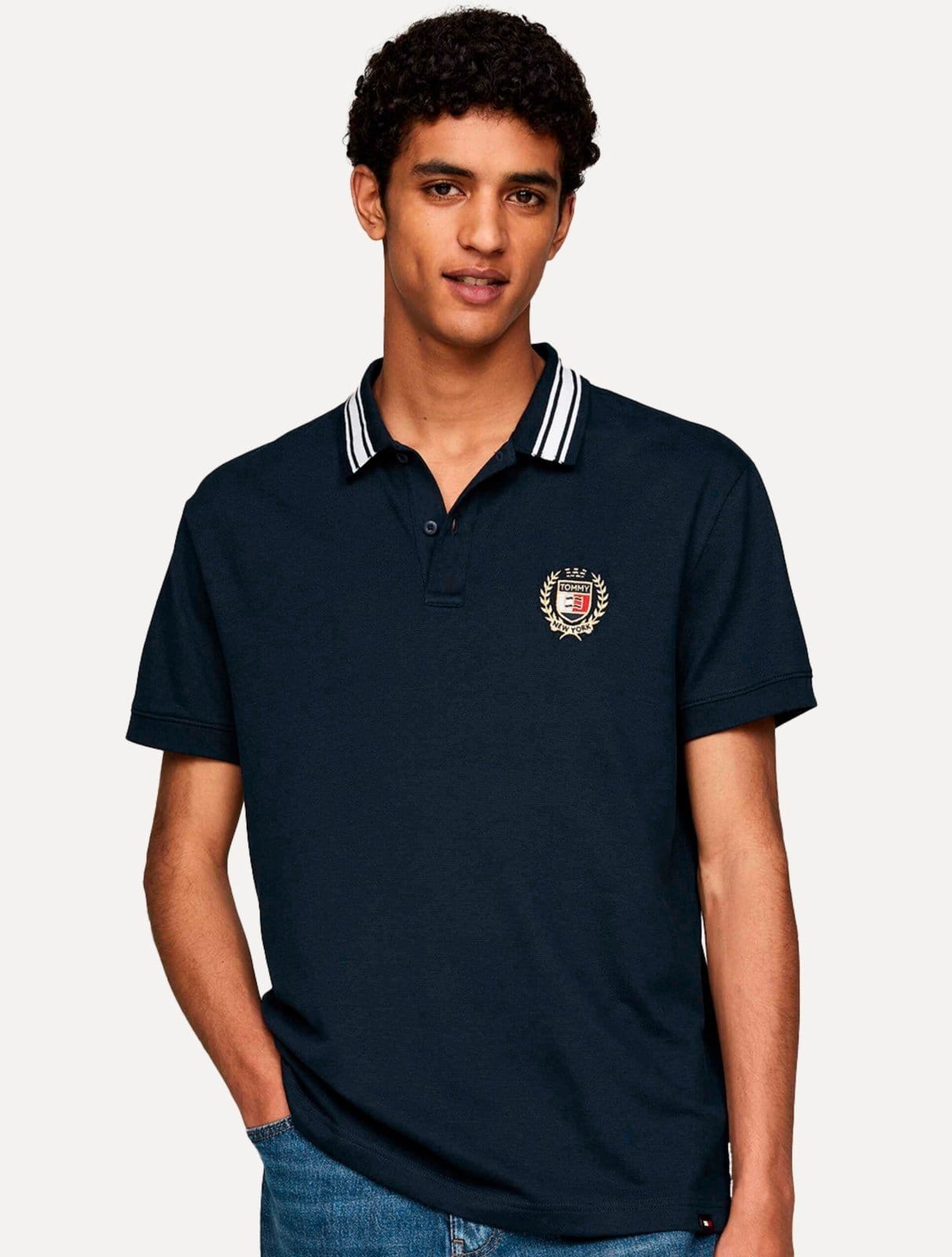 Polo Tommy Jeans Masculina Regular Piquet Varsity Logo