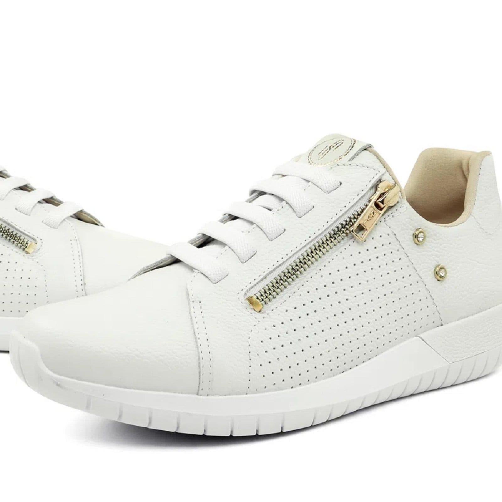 Vista 2 Tênis Usaflex Casual em Couro com Zíper e Elástico Usaflex branco