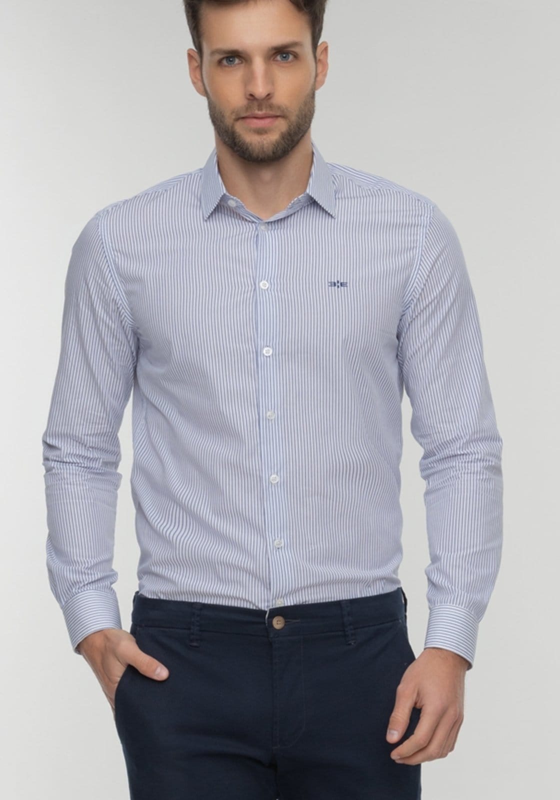 Camisa Listrada De Mangas Longas Em Algodão Mercerizado