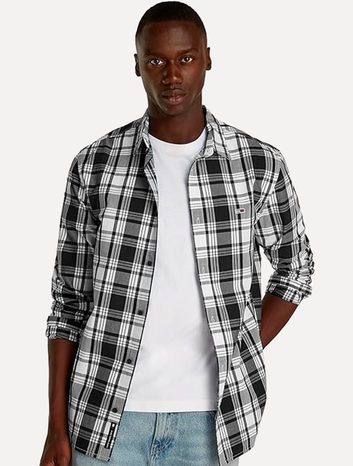 Camisa Tommy Jeans Masculina Regular Poplin Check Preta