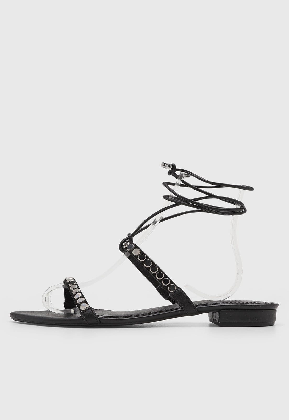 Rasteira Feminina Santa Lolla Tiras Pedrarias Preta