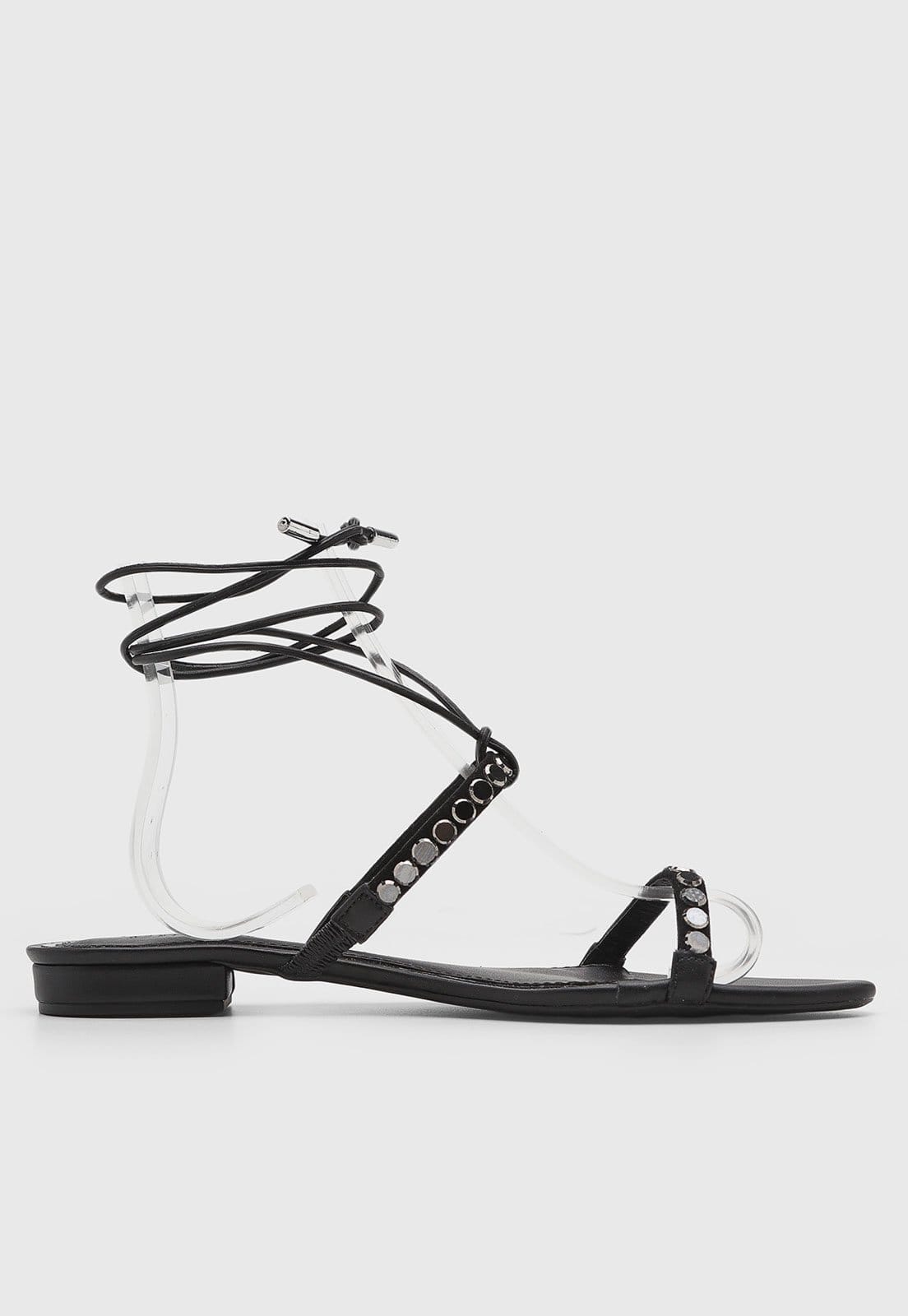 Vista 2 Rasteira Feminina Santa Lolla Tiras Pedrarias Preta Santa Lolla preto