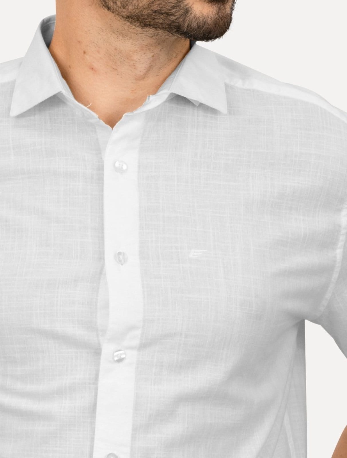 Vista 2 Camisa Ellus Masculina Regular Manga Curta Linen Like Surf New Italian Branca Ellus branco