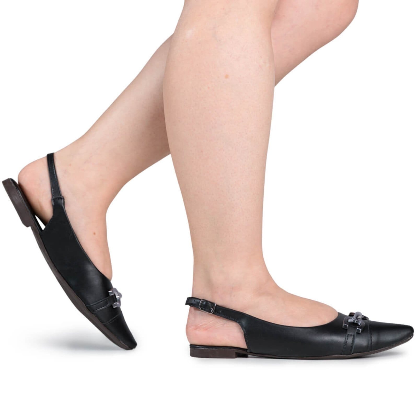 Sapatilha Slingback Feminina Flat Bico Fino Enfeite ABS Elegante Casual Angel 9401