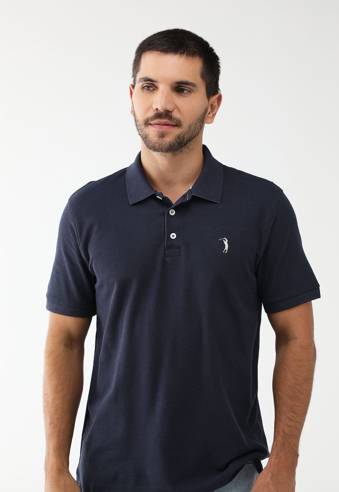 Camisa Polo Aleatory Slim Logo Bordado Azul-Marinho