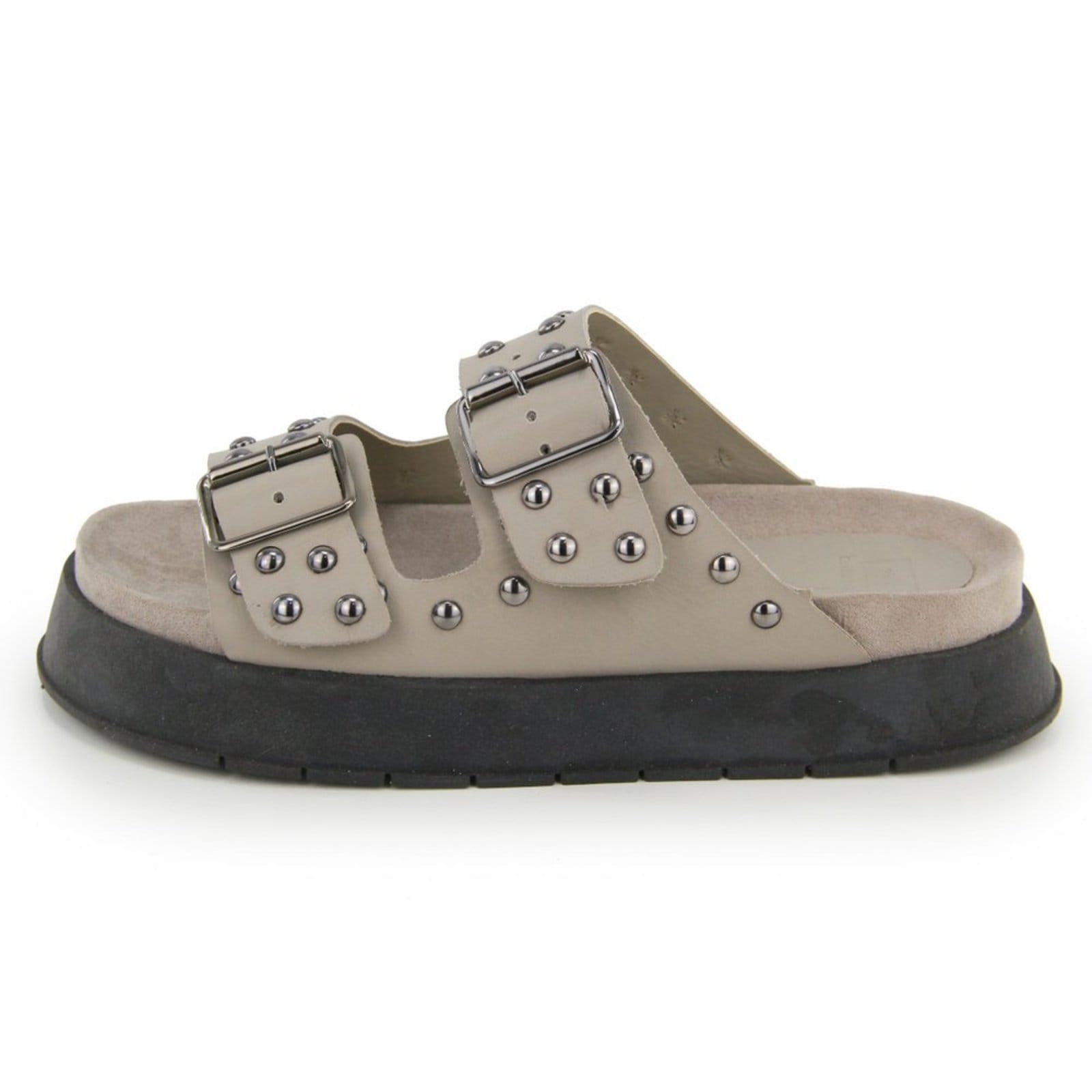 Sandália Papete Flatform Femina Conforto em Couro Fivelas com Cravo Maria Paula