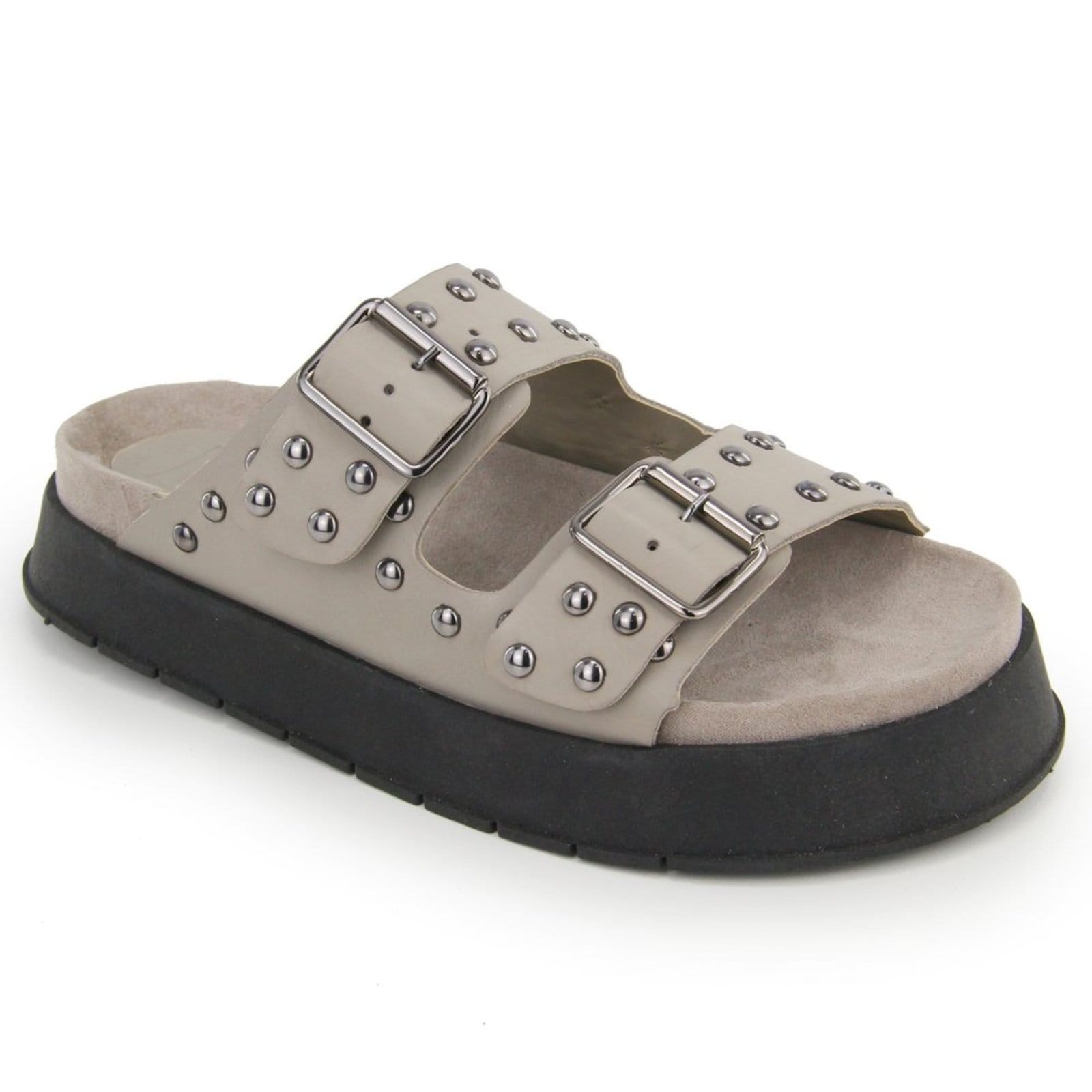 Vista 2 Sandália Papete Flatform Femina Conforto em Couro Fivelas com Cravo Maria Paula MARIA PAULA cinza