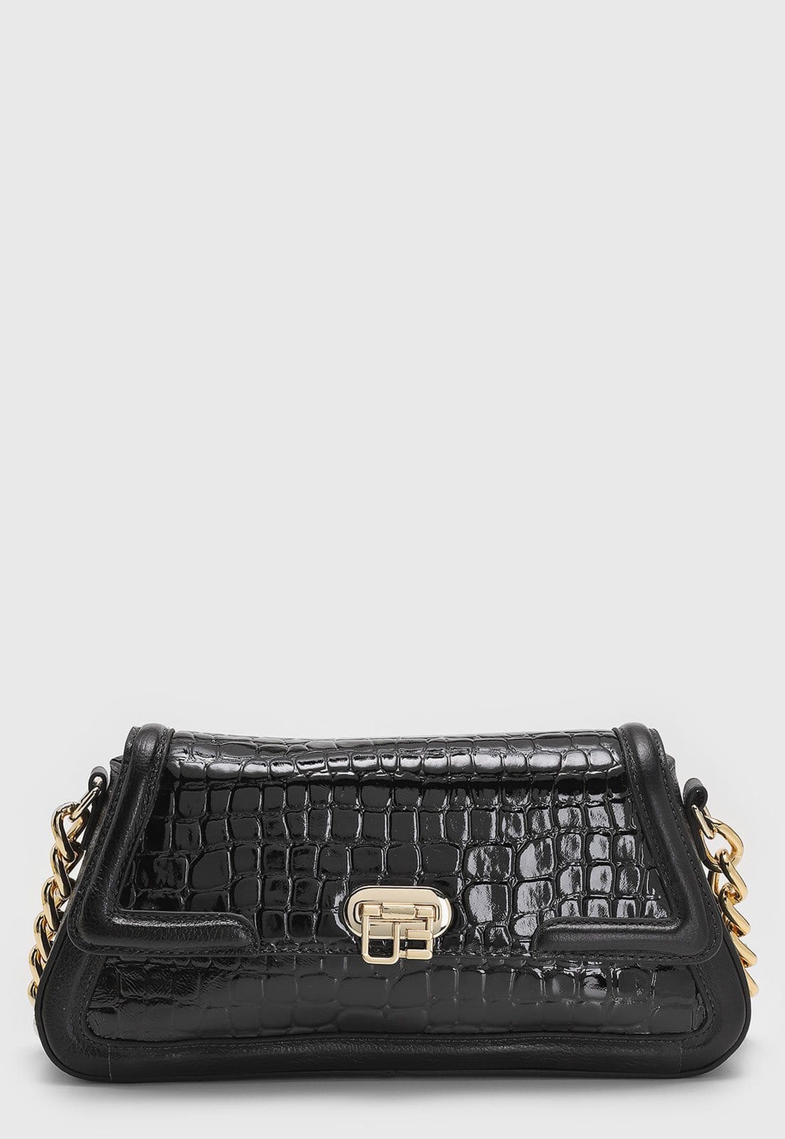 Bolsa Média Jorge Bischoff Textura Croco Preta