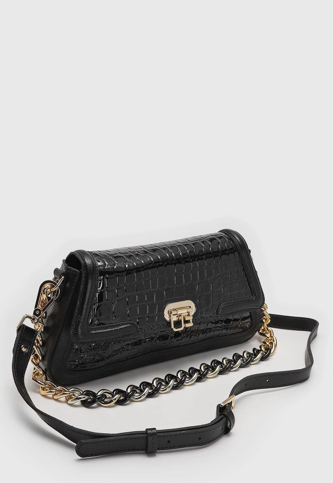 Vista 2 Bolsa Média Jorge Bischoff Textura Croco Preta Jorge Bischoff preto