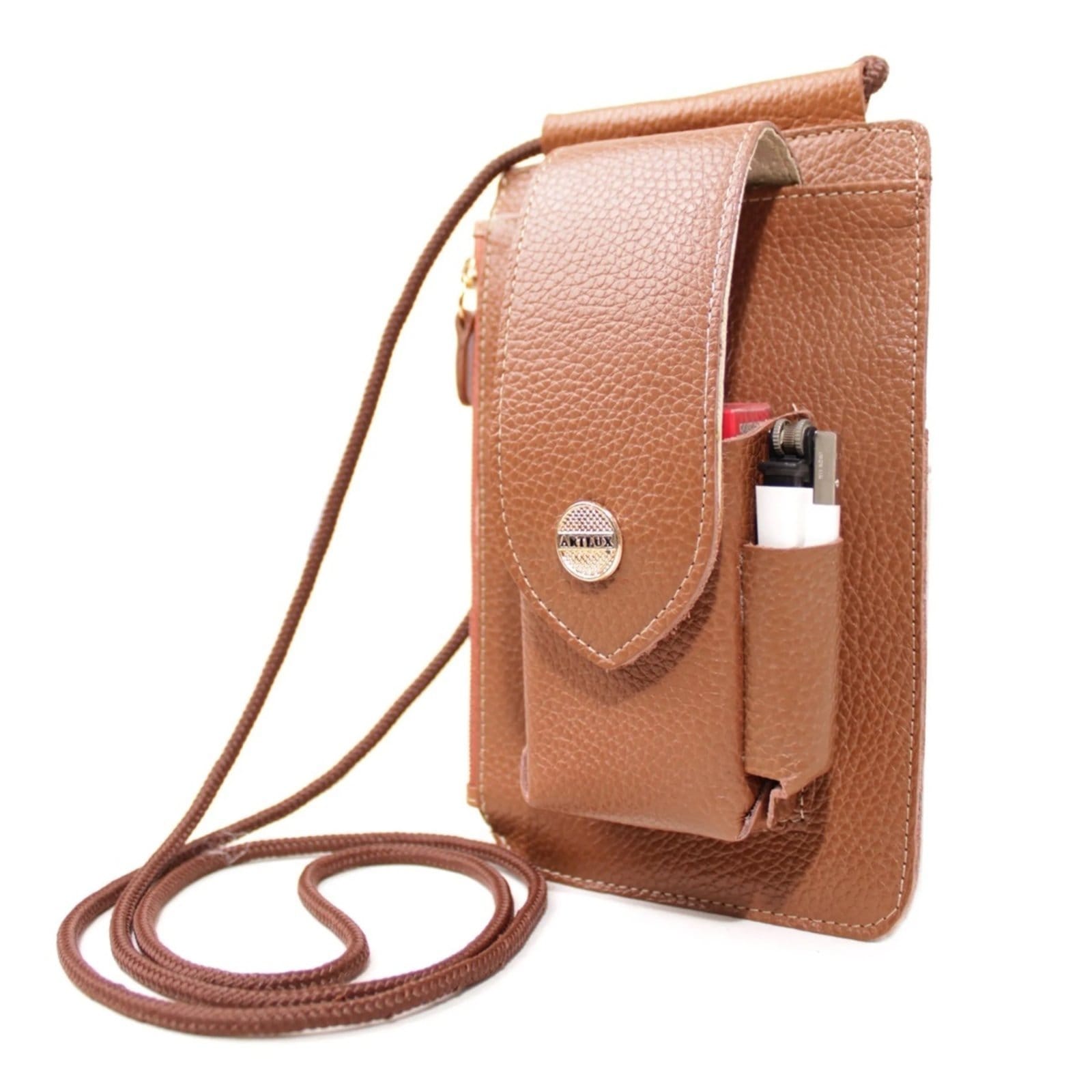 Vista 2 Bolsa Transversal Cigarreira em Couro Artlux 9057 Artlux caramelo