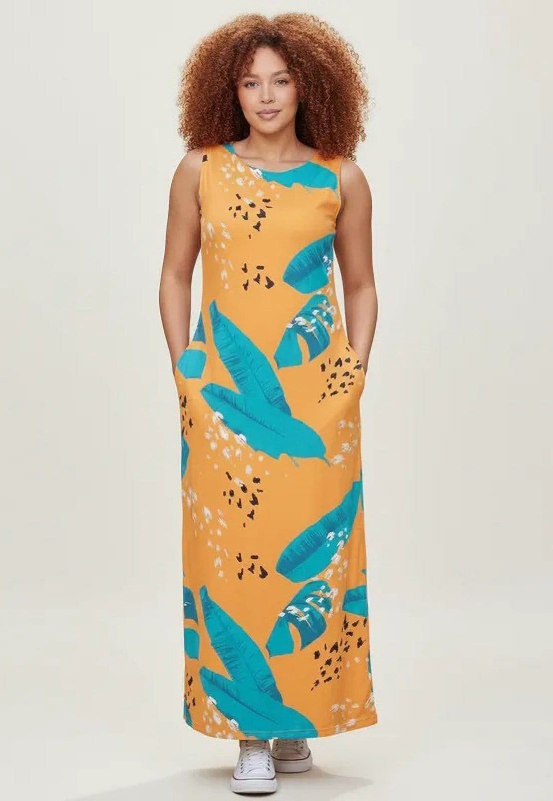 Vestido CabanaFree Longo Plano com Bolso Estampa Aurora Botânica