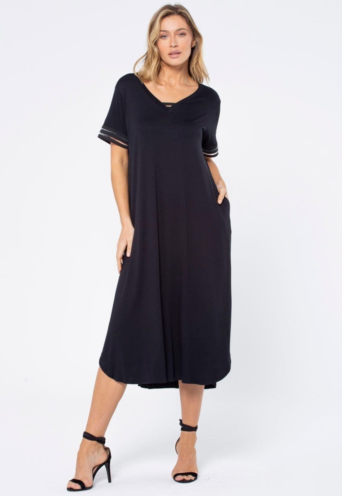 Vestido Midi Amazonia Vital Malha com Bolso Detalhe nas mangas e busto