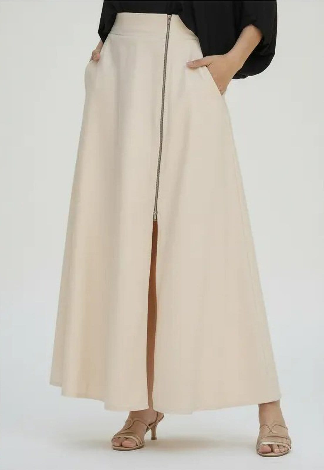 Saia Cabanafree Midi com Zíper Creme