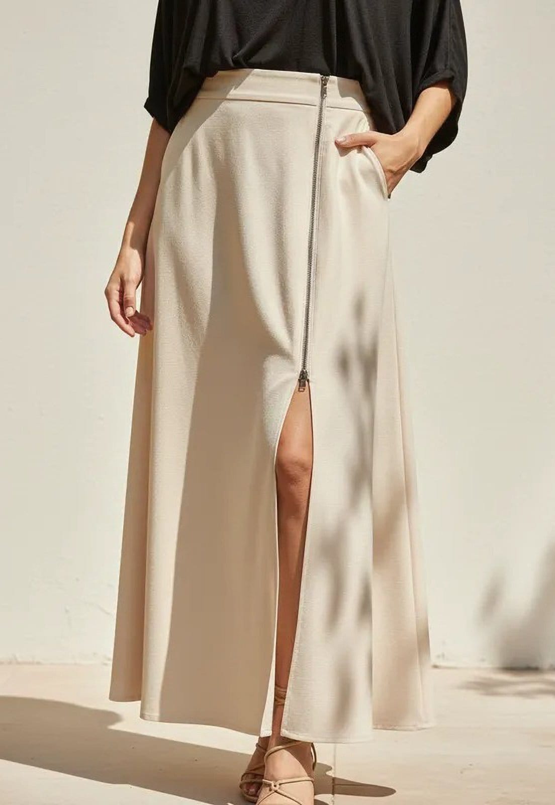 Saia Cabanafree Midi com Zíper Creme - 2