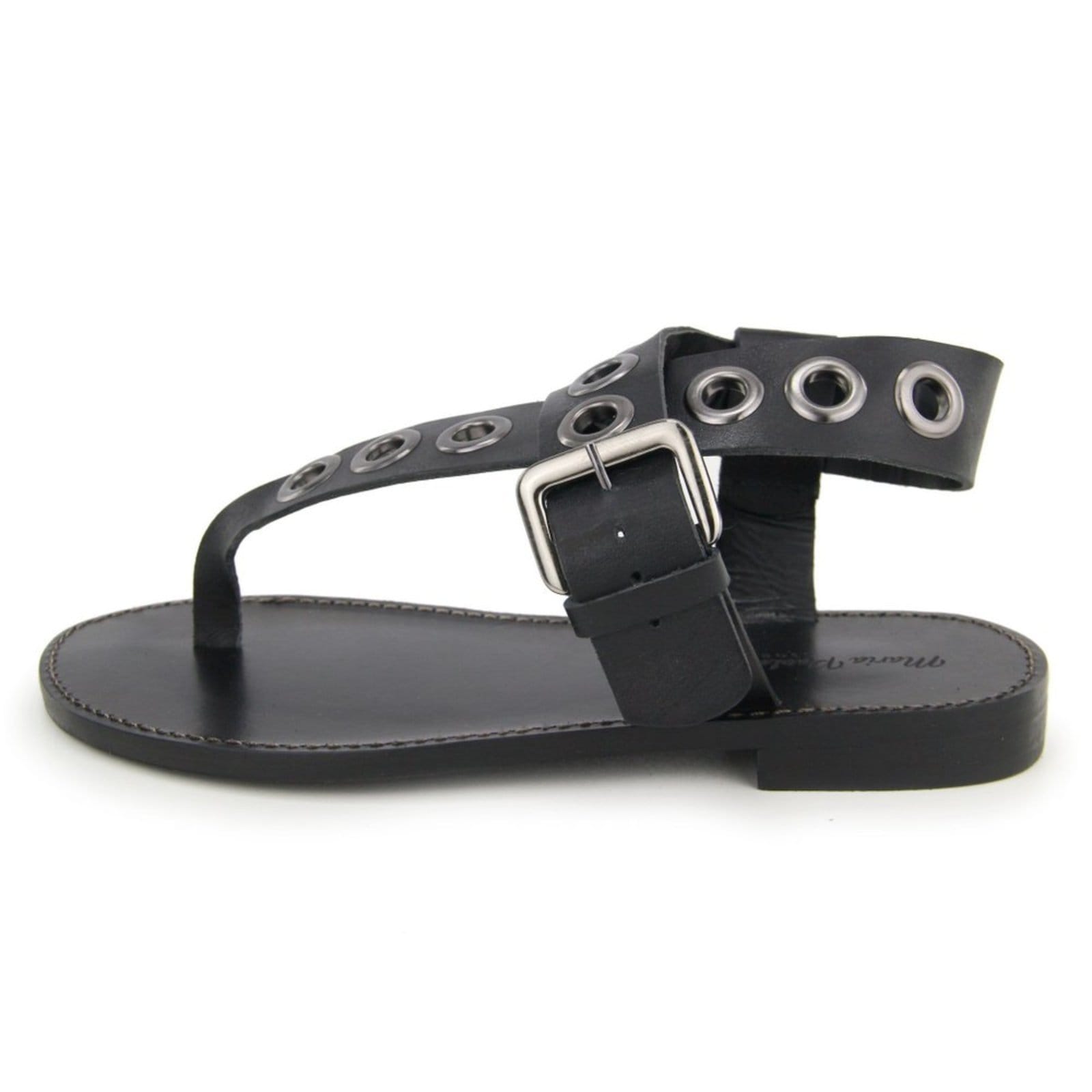 Sandália Rasteira Feminina em Couro Ilhós Maria Paula