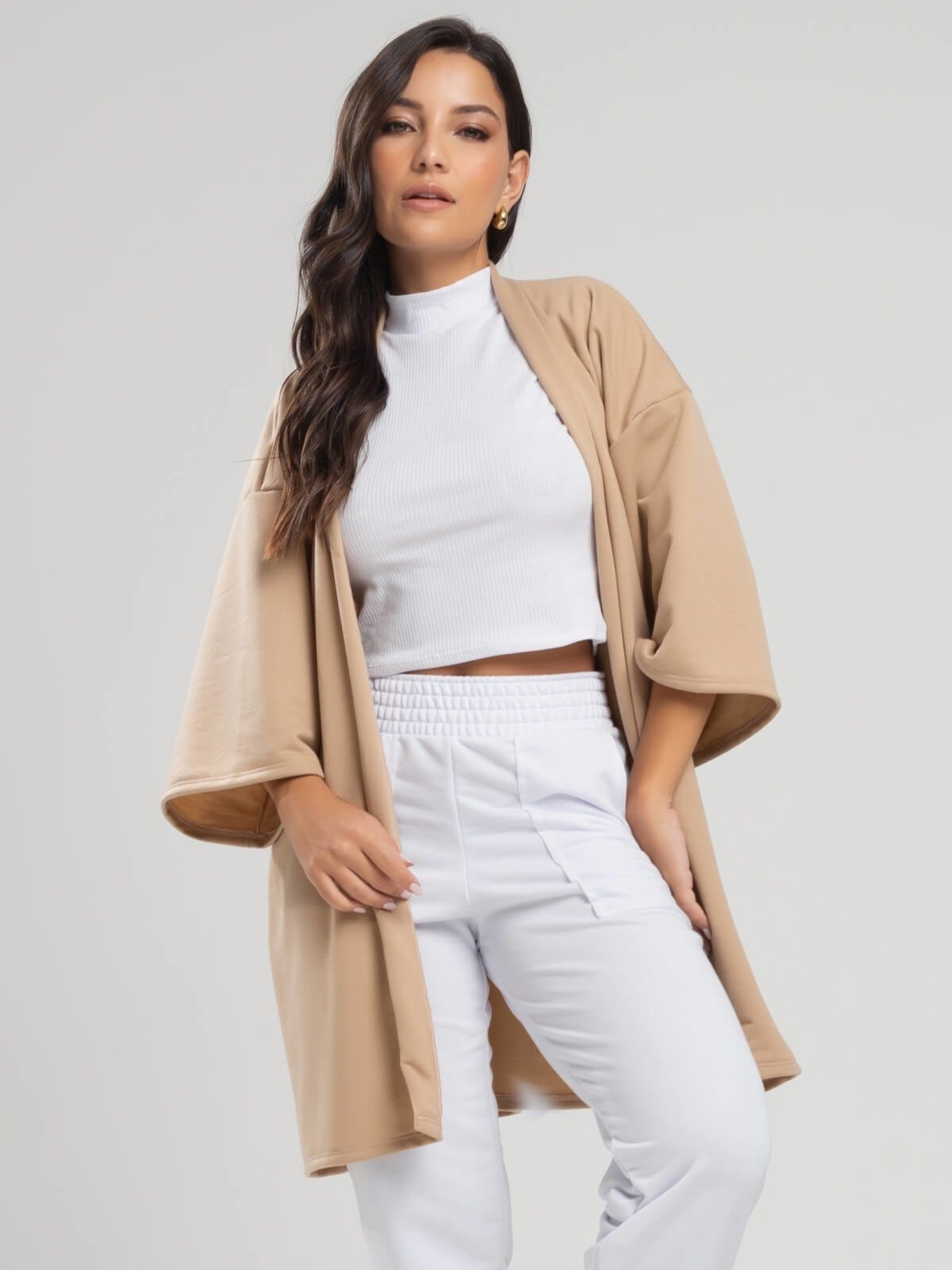 Casaco Kimono Overzide Moletinho Manga Longa Feminino Moda Casual Vicbela