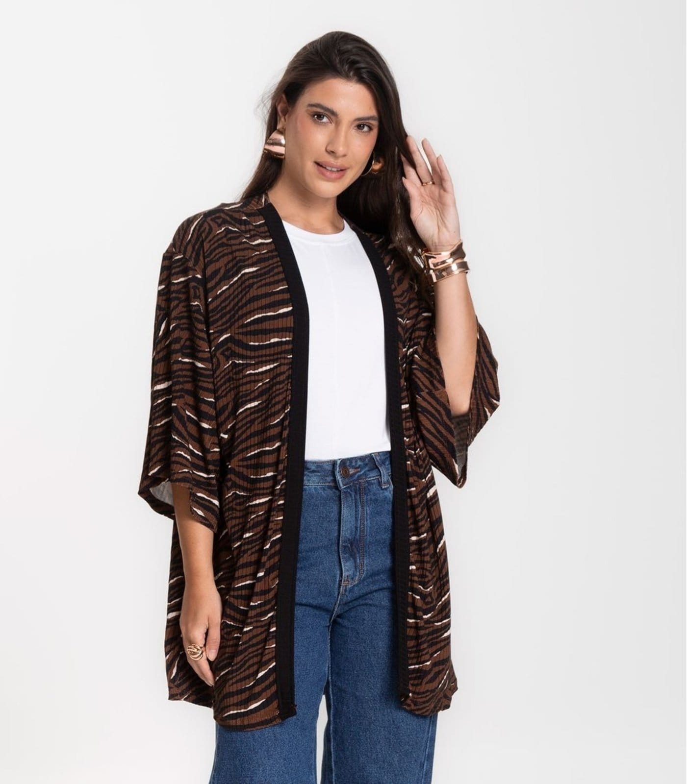 Vista 2 Kimono Feminino Infinita Cor Chocolate Select marrom