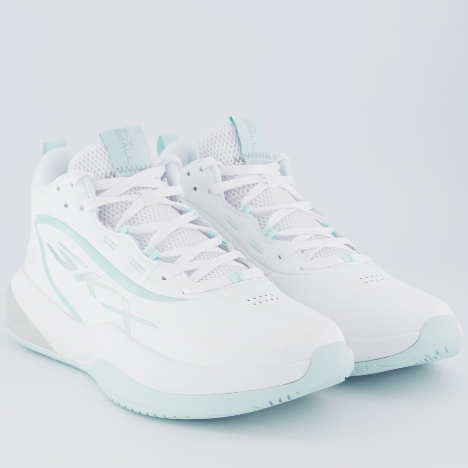 Vista 2 Tênis Skechers SKX League Branco e Azul Claro Skechers branco azul