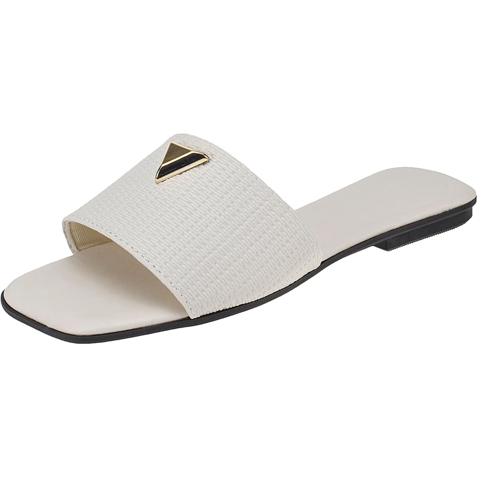 Rasteira Feminina Dourada Fashion com Detalhe de Metal Triangular Off White