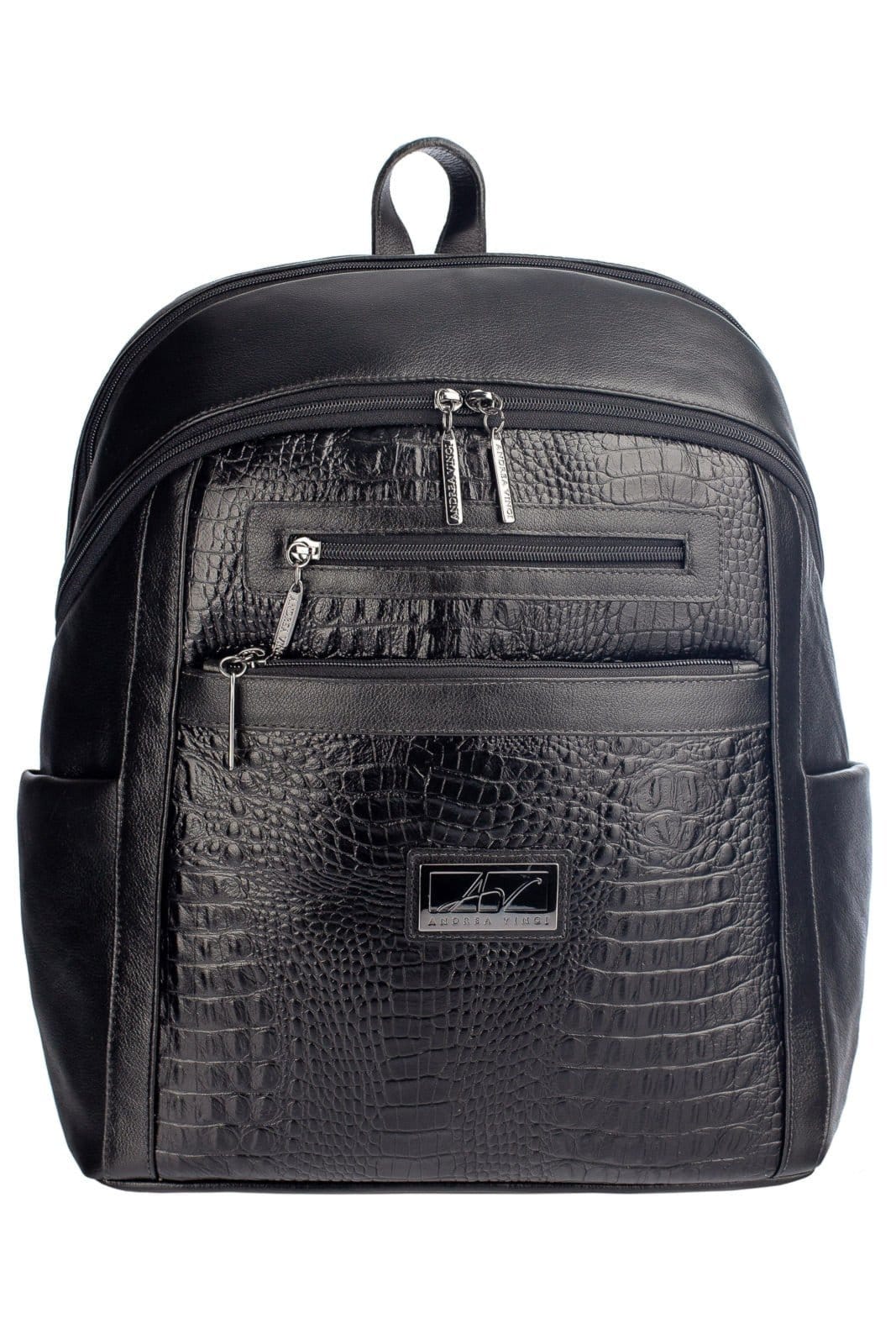 Mochila grande de couro croco metais grafite Marcela