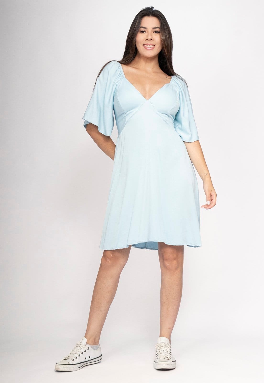 Vestido Curto CabanaFree Com Manga Celeste