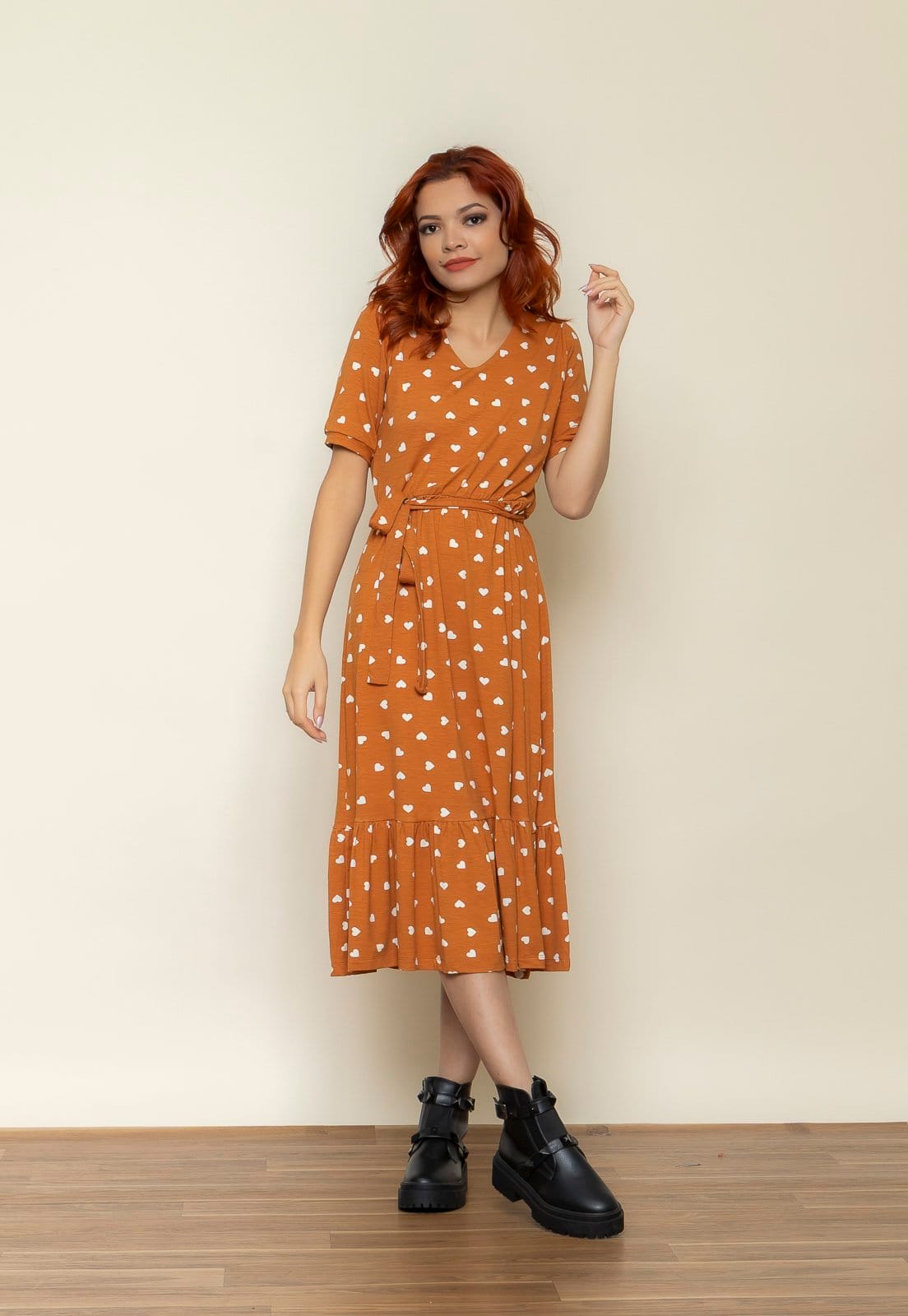 Vestido Aura Faixa Babado Coração