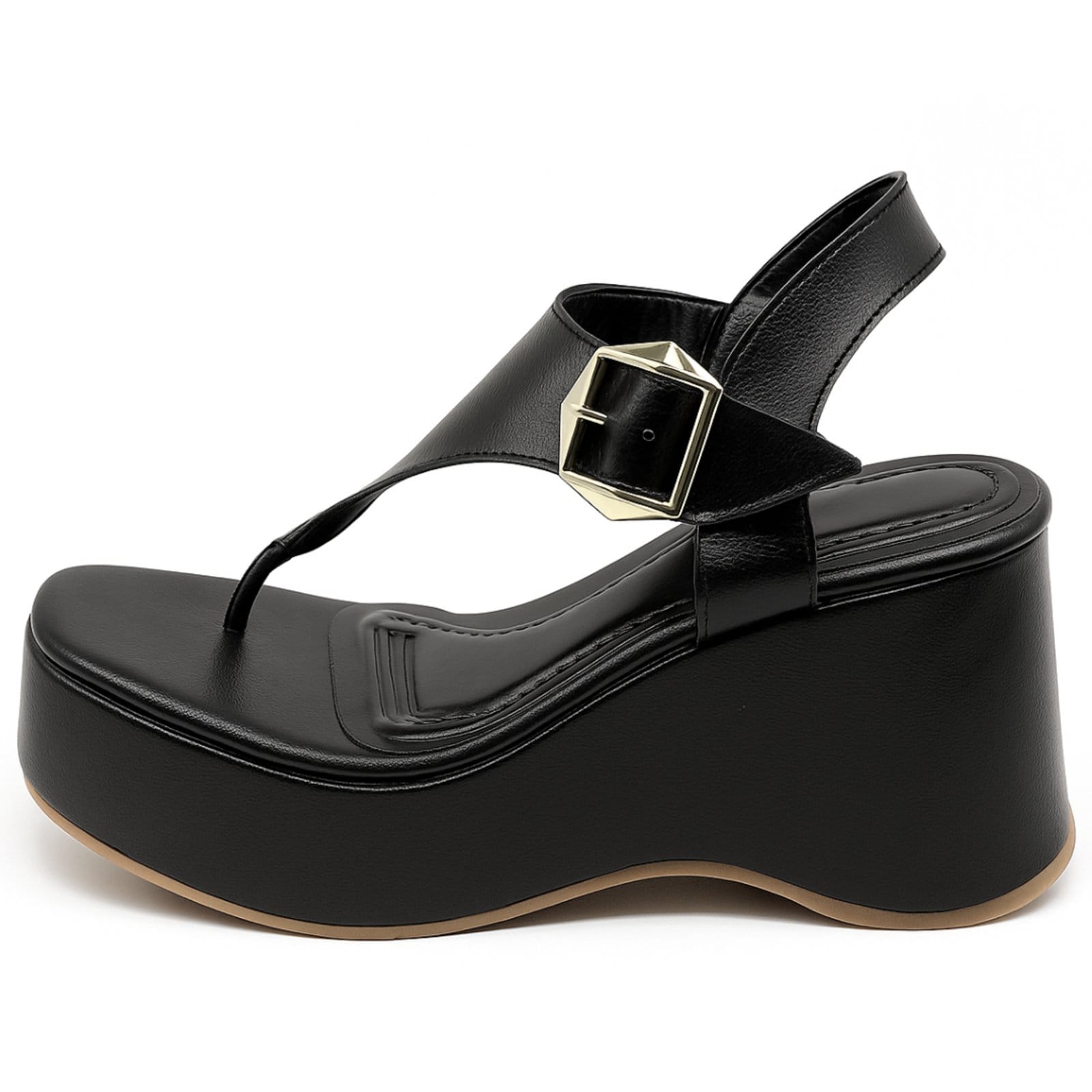 Vista 2 Sandália Anabela Fivela Lateral 9002 Floter Flor da Pele preto