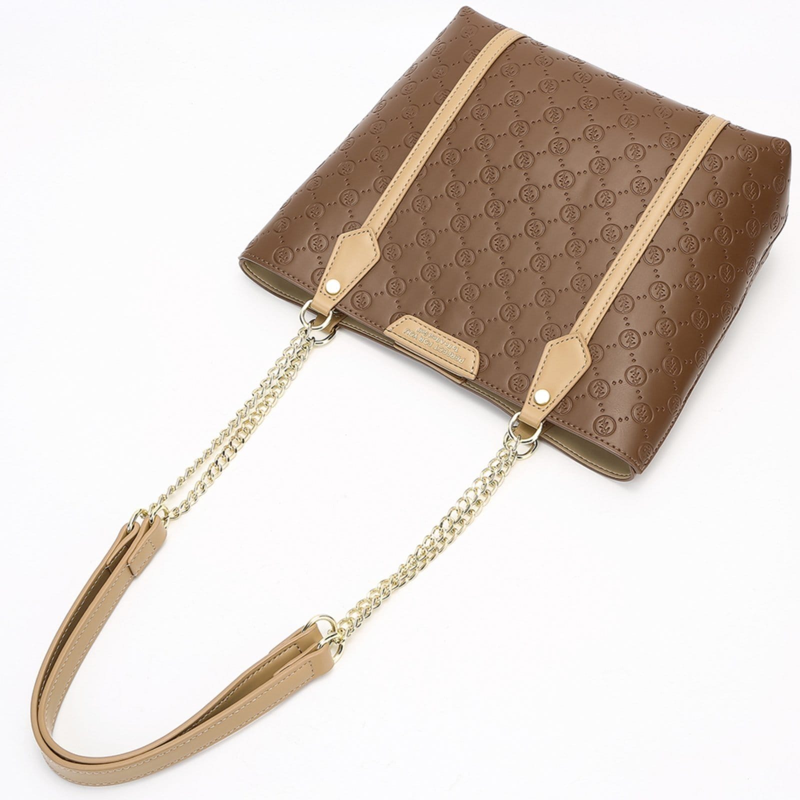 Vista 2 Bolsa Feminina Trabalho Ombro Espaçosa Reforçada Alça Corrente Perfect For You marrom