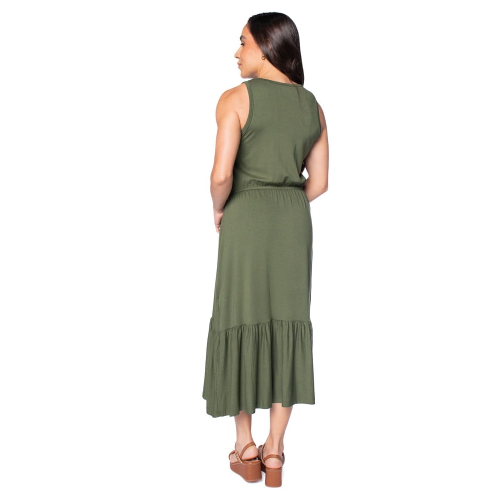 Vista 2 Vestido Midi Feminino Rechsul Sem Mangas com Babados RechSul verde