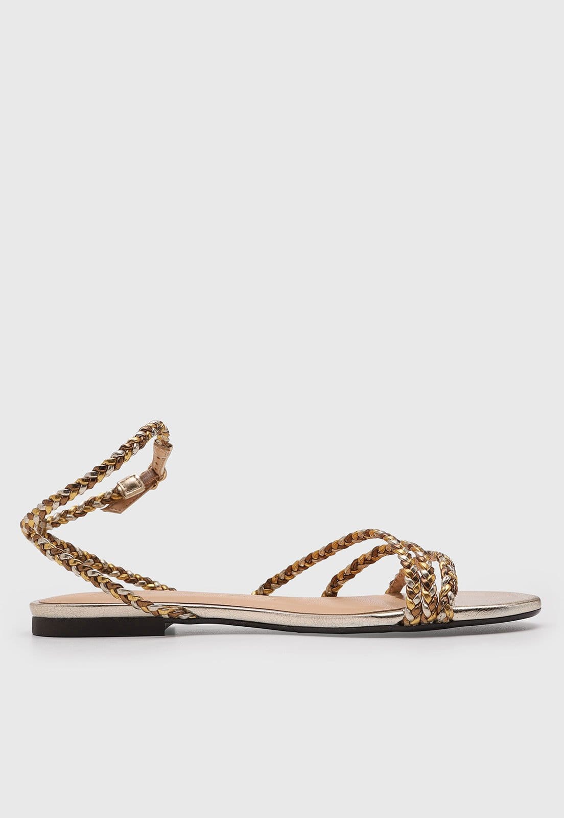 Vista 2 Rasteira Feminina Luiza Barcelos Trançada Dourada Luiza Barcelos dourado