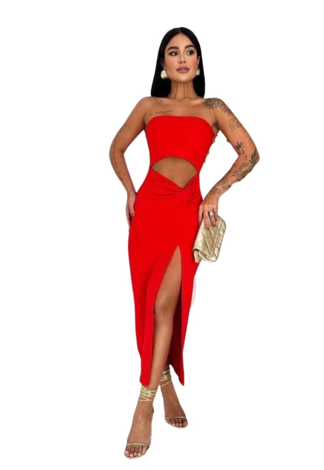 Vestido Longo Estiloso Tomara Q Caia Fenda nó Lateral Festa