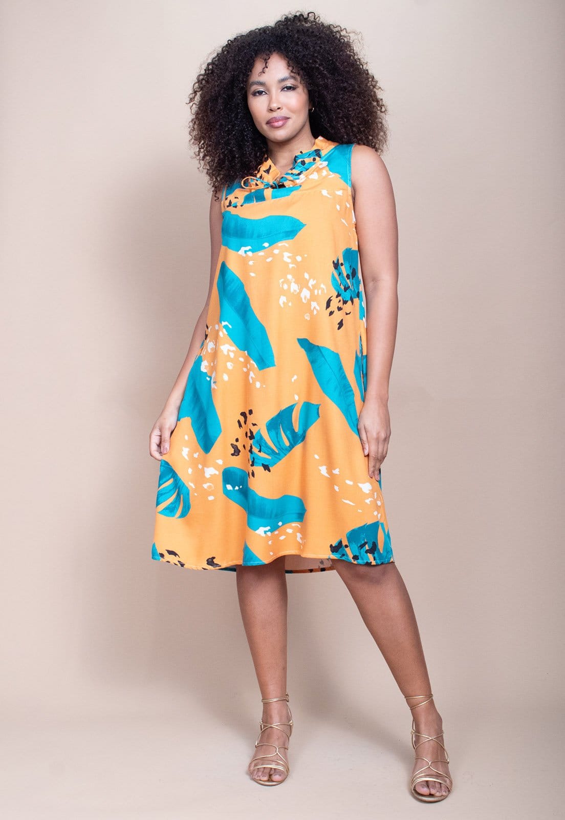 Vista 2 Vestido Midi Cabanafree Viscose Piaf Aurora Botânica Cabanafree azul/estampado/off-white/preto