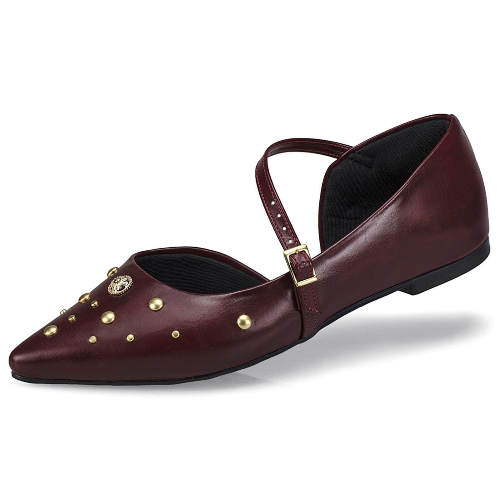 Sapato Feminino Sapatilha Slingback Rasteira Bico Fino Fivelas Mule Social Casual 6773 Marsala