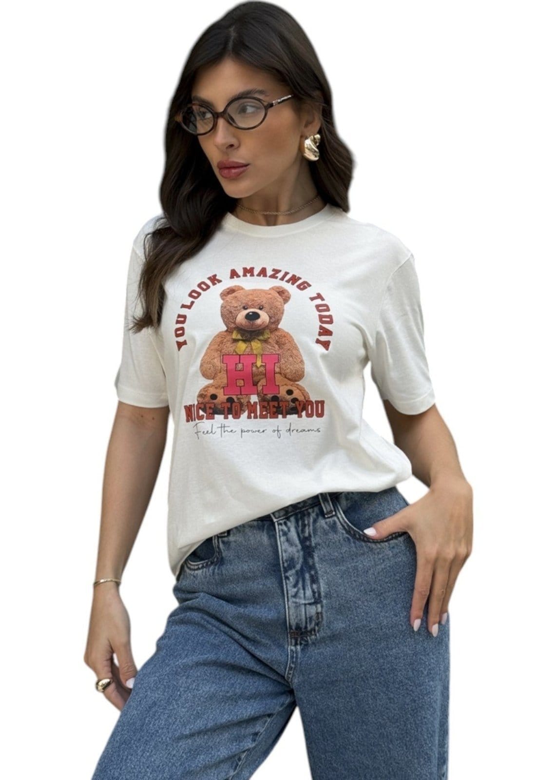 Camiseta Feminina Cianitas Off Estampa Urso Amazing
