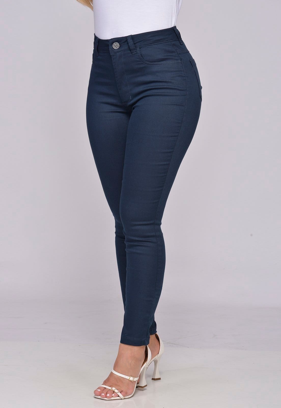 Calça Sarja Feminina Skinny Cintura Alta Elastano 7914 Marinho