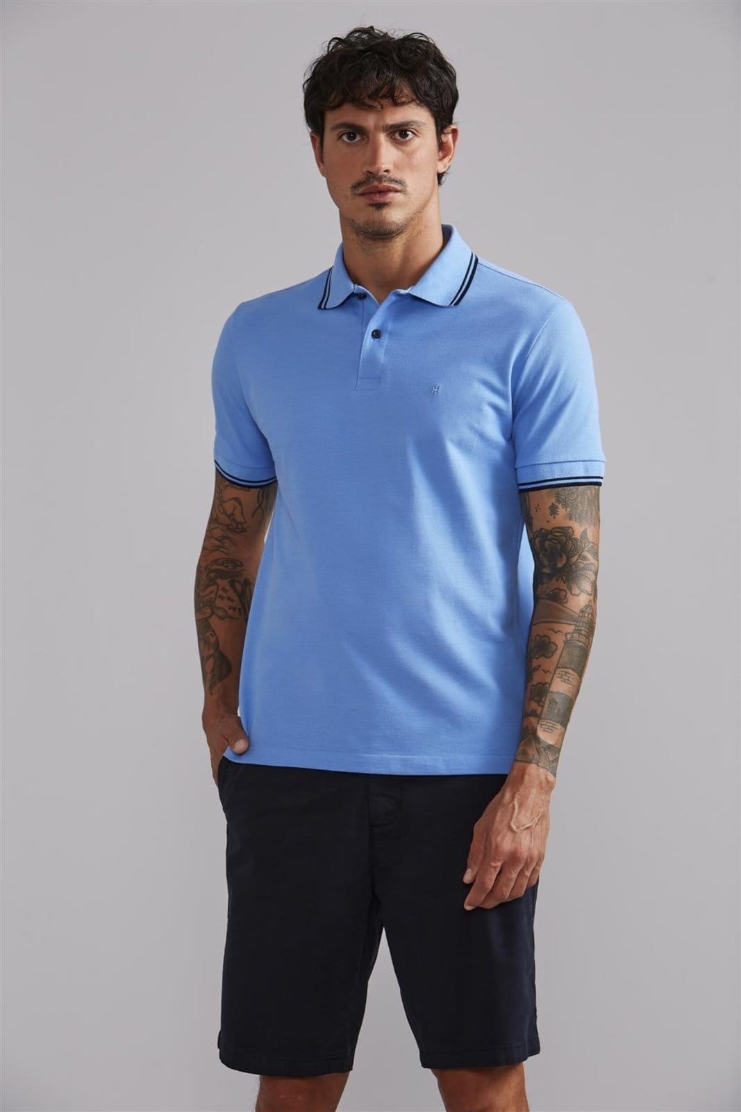 Vista principal HIGHSTIL Polo Manga Curta Piquet Básica Slim Fit - Hidra HIGHSTIL azul