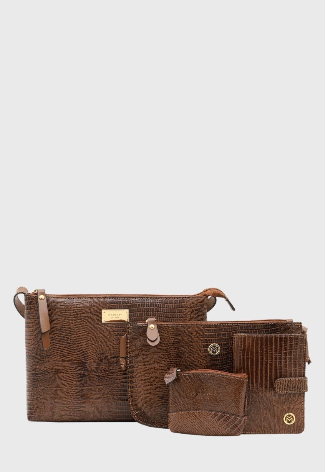 Kit 2 Bolsas c/ Carteira e Porta Moedas Couro Mariart 2190 + 201L + 237 + PN10 Havana