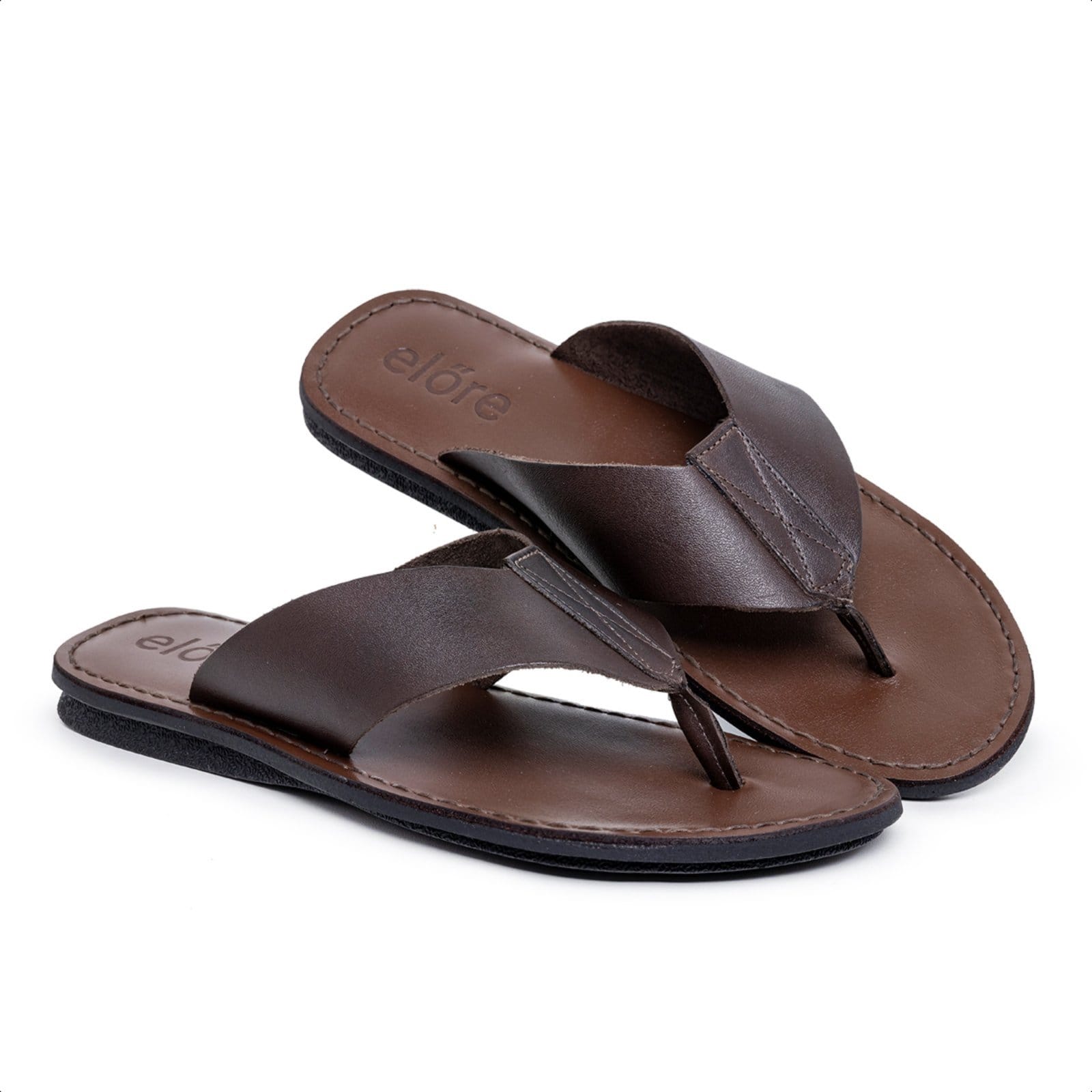 Vista 2 Chinelo de Dedo Masculino Feito 100% Em Couro Anatômico Ortopédico Para Esporão Diabétes Café FRANCA GRIFFE marrom