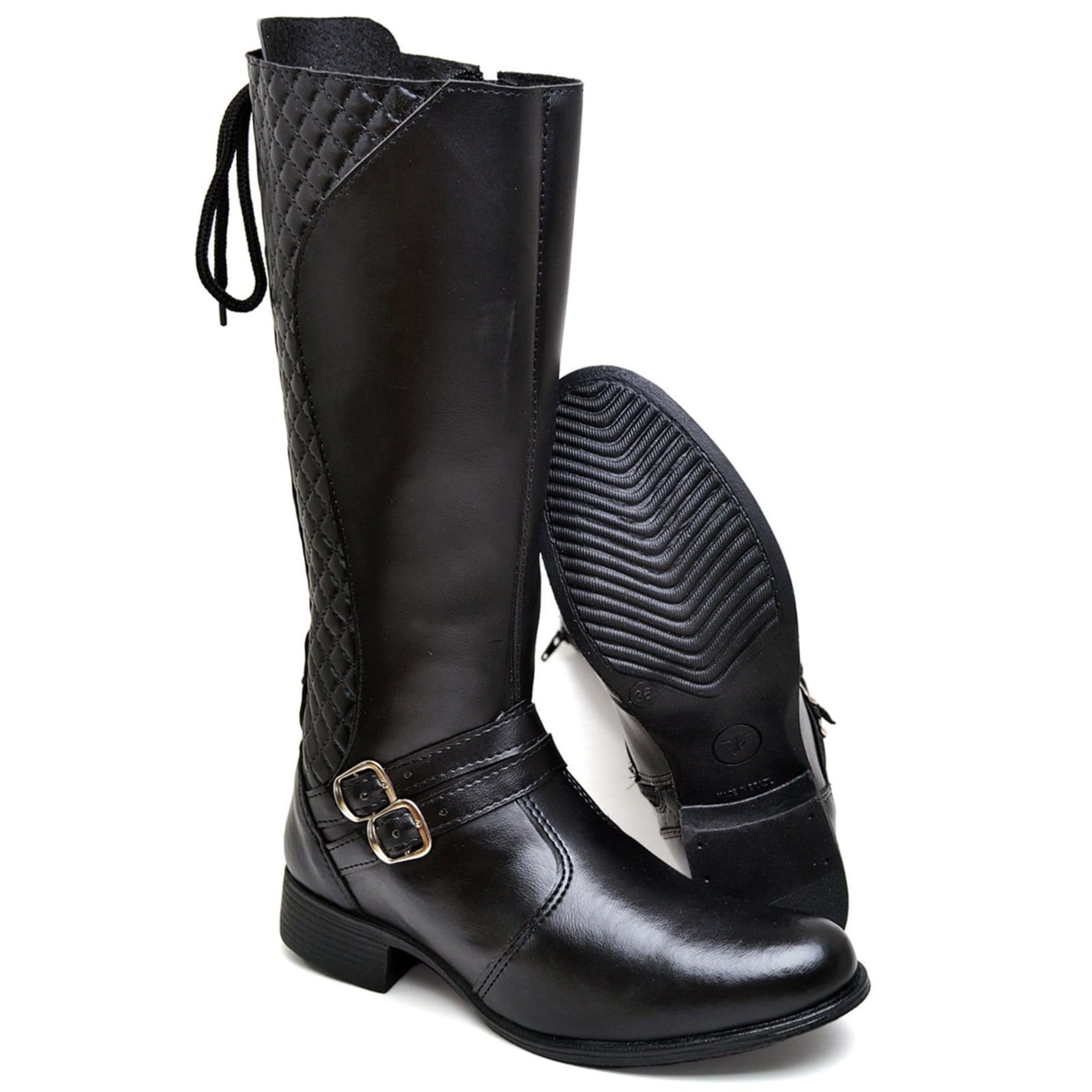 Vista 2 Bota Feminina Estilosa Cano Longo em Sintético de Amarração Preta Polo Blu do ao 40 Polo Blu preto blu