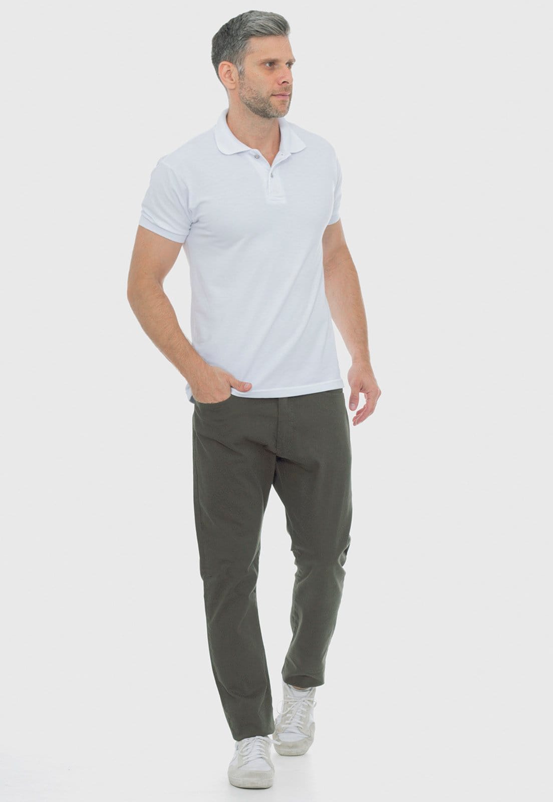 Vista 2 Calça Sarja Masculina Casual Basica Slim 7797 Macaw verde/verde militar/verde oliva verde