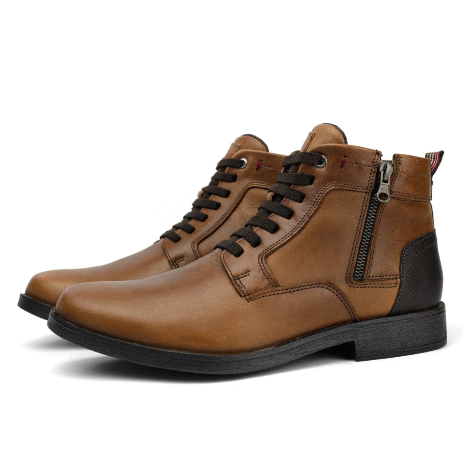 Bota Casual Coturno Couro Masculino Atacador Cano Curto Zíper Lateral Urbana Versátil Mostarda