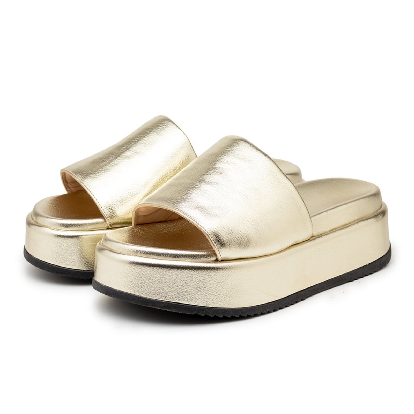 Sandália Feminina Tamanco Flatform 5300 Napa Floter Ouro Ouro Light