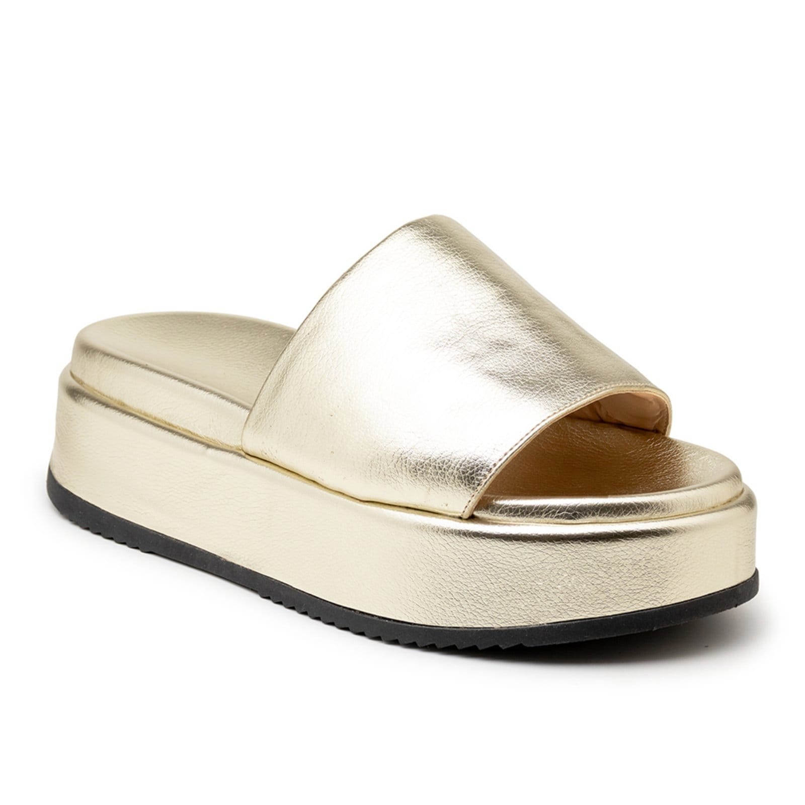 Vista 2 Sandália Feminina Tamanco Flatform 5300 Napa Floter Ouro Ouro Light Flor da Pele dourado