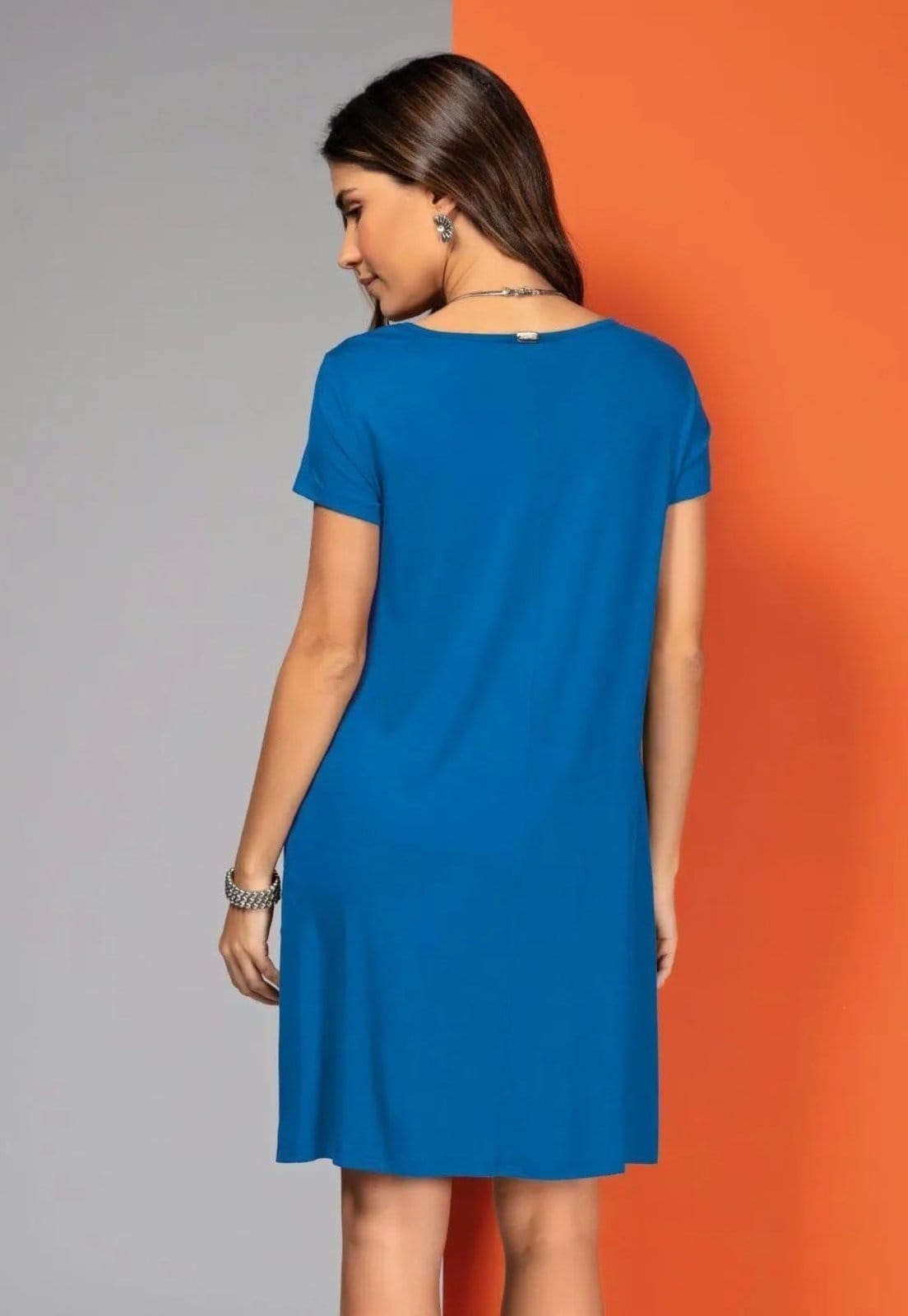 Vista 2 Vestido Com Bolsos E Mangas Curtas Quintess preto