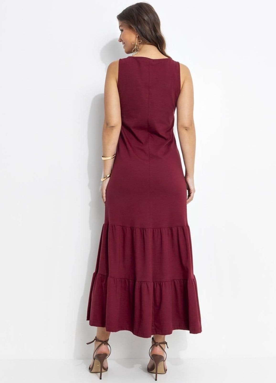 Vista 2 Vestido Malha De Algodão Bordô Quintess vermelho