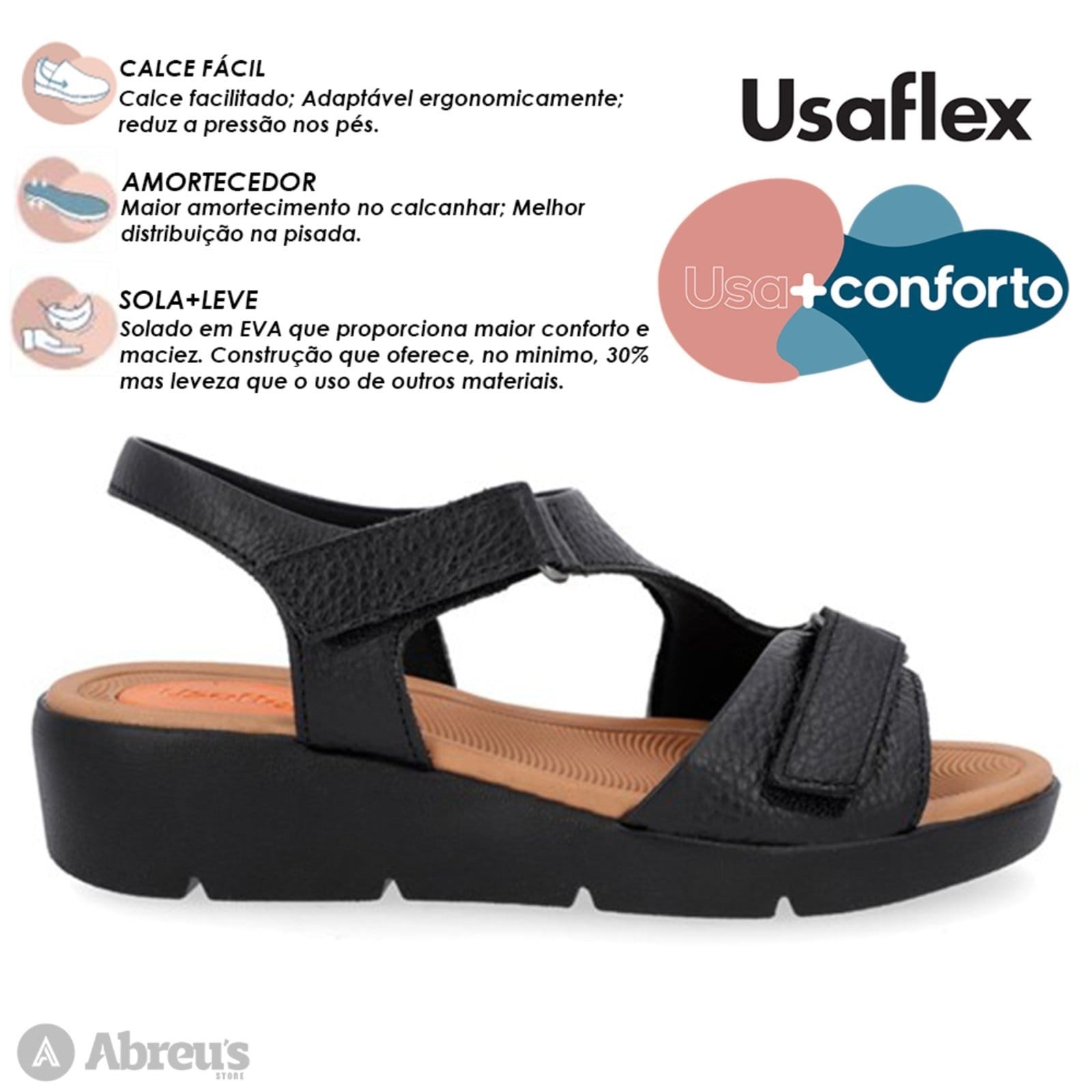 Vista 2 Sandália Anabela Calce Facil C/ Amortecedor AL4303 Usaflex 001 Usaflex preto