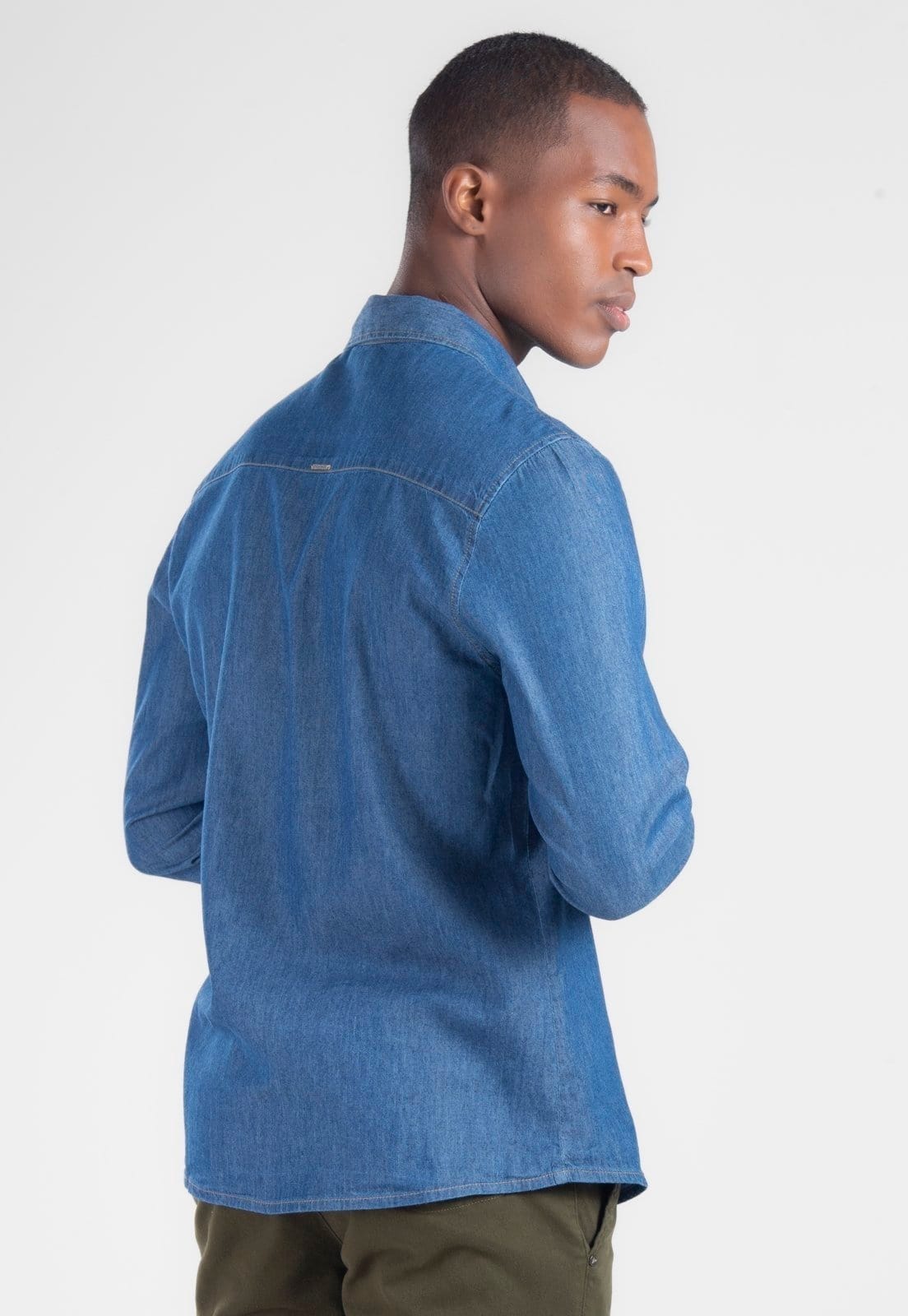 Vista 2 Camisa Jeans Traymon Slim Manga Longa Traymon azul