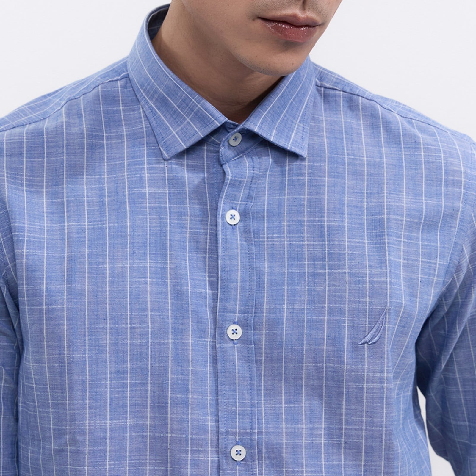 Vista 2 Camisa Nautica Manga Longa Listrada Jeans Nautica azul