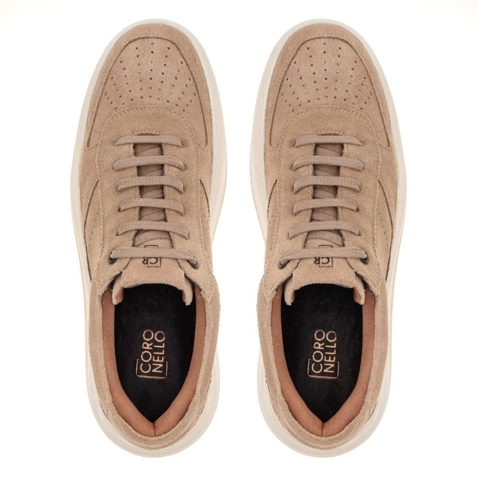 Vista 2 Tênis Casual Troy Masculino Camurça Premium Creme Coronello bege/caramelo/nude/off-white